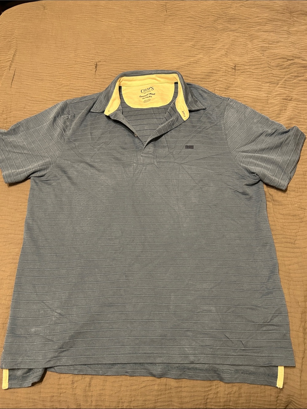 Chaps Blue Polo with Yellow Contrast Collar